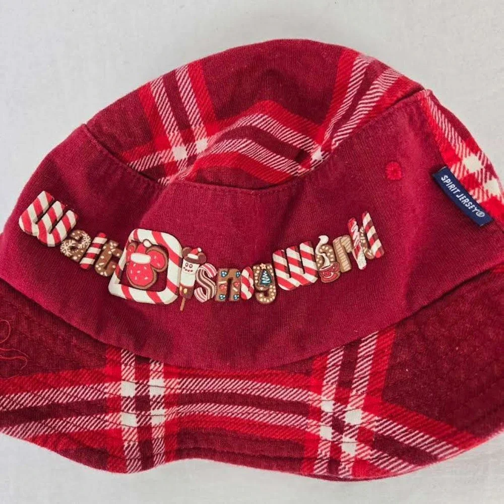 Disney Spirit Jersey Walt Disney World Holiday Plaid Bucket Hat Rare Red‎ Xmas